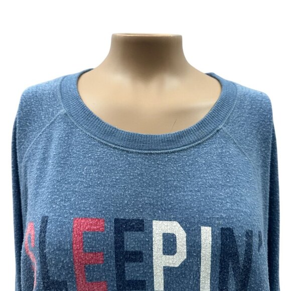 Junk Food Sleepin‎ In The USA Graphic Oversized Pullover Blue Sweatshirt Women S - Picture 11 of 11